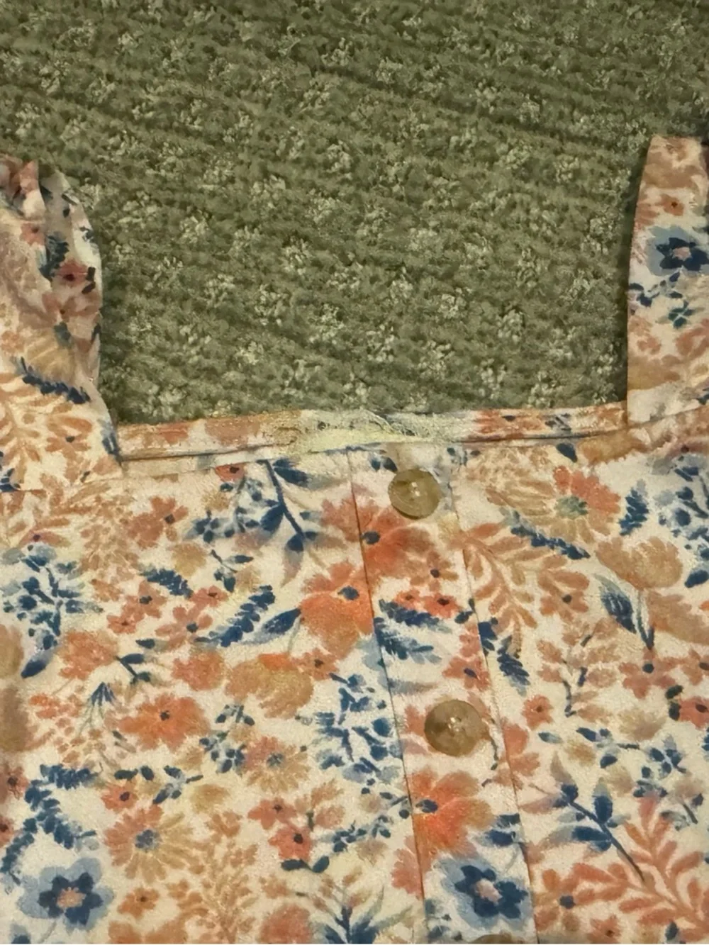 btween Peach Floral Ruffle Sleeve Top with Blue Denim Shorts Set - Picture 3 of 8